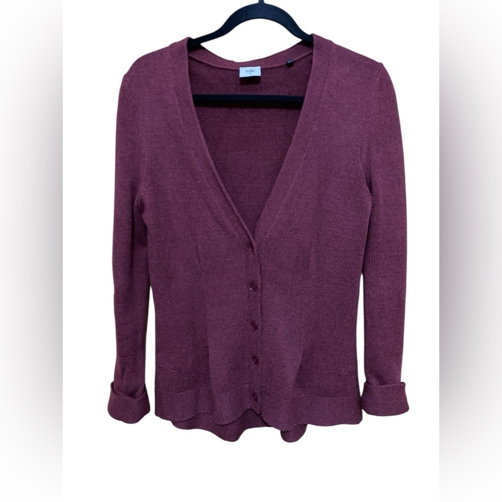CAbi Deep Purple/Burgandy Button Up Cardigan Sweater, Size Small.
